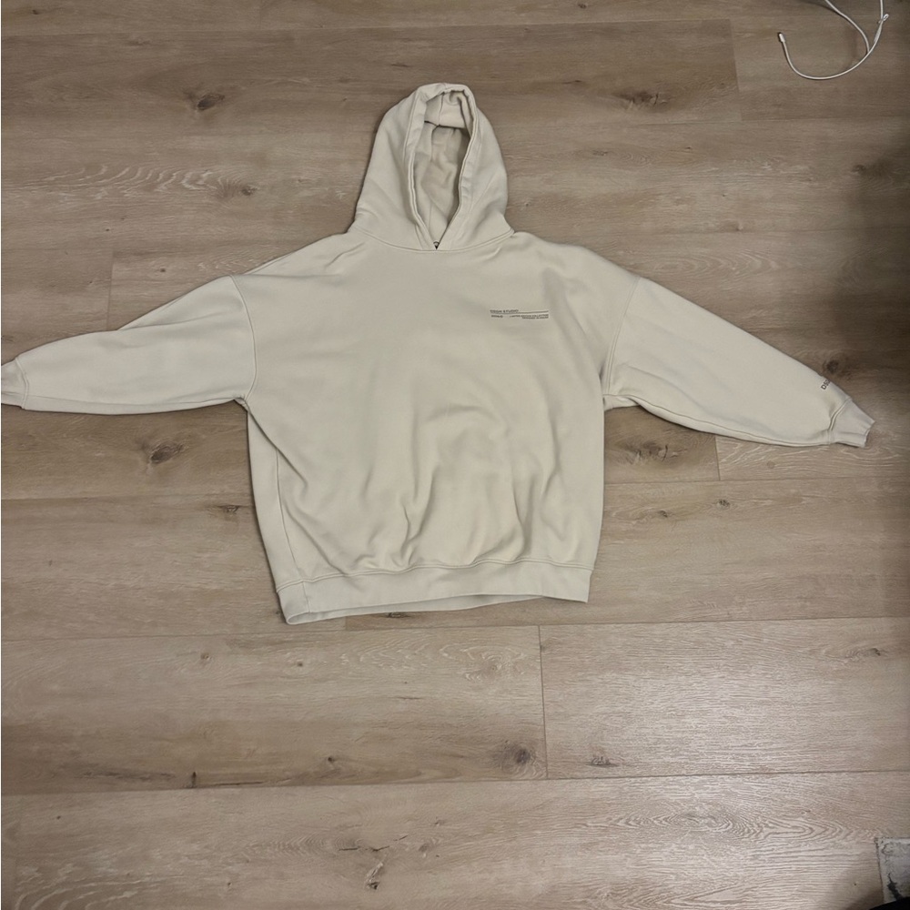 Cream Pullover Sweater with Hood and Long Sleeves